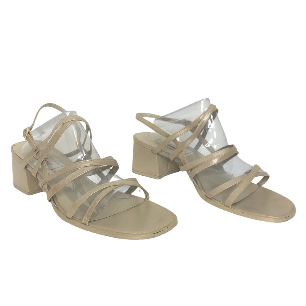 Worthington Sandal Vintage Square Toe Block Heel Strappy Leather Brushed Gold 10